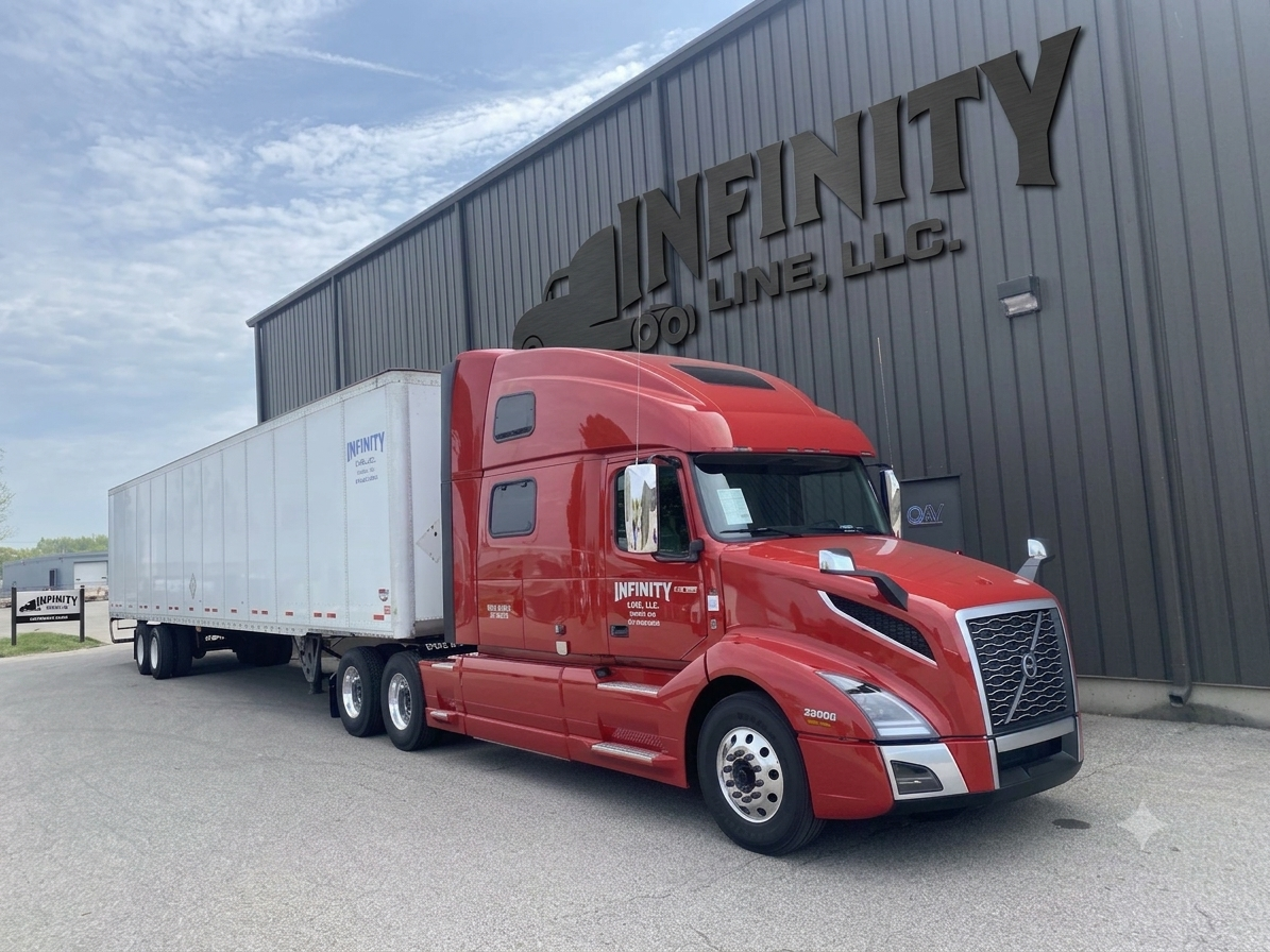 Infinity Line LLC Volvo tractor parked at the Elkhart terminal